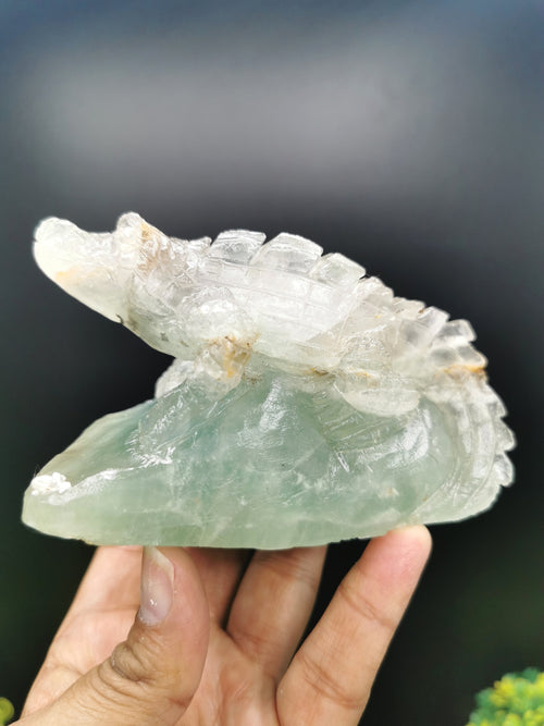 Natural Green Fluorite crocodile carving, handmade used as spirit animal in crystal healing - Shwasam