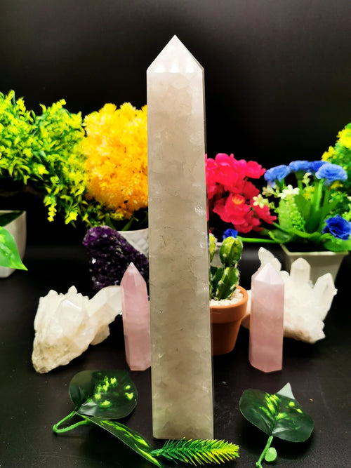 Milky Quartz Tower - Large Natural Handcarved - Crystal Healing Terminator - Shwasam