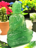 Green Fluorite Buddha - handmade carving of serene and meditating Lord Buddha - lapidary crystal carving 750 gms - Shwasam