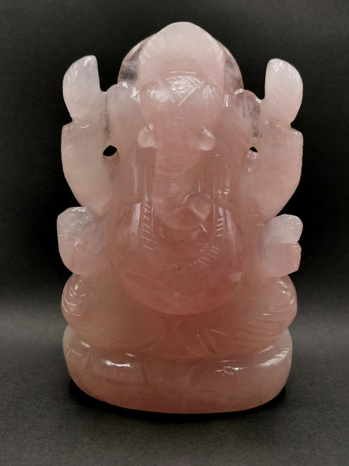 Ganesh Statue in Rose Quartz - Handmade Carving of Lord Ganesha Idol | Sculpture in Crystals and Gemstones - 540 gms - Shwasam