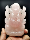 Ganesh Statue in Rose Quartz - Handmade Carving of Lord Ganesha Idol | Sculpture in Crystals and Gemstones - 540 gms - Shwasam