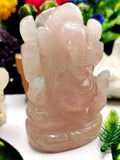 Ganesh Statue in Rose Quartz - Handmade Carving of Lord Ganesha Idol | Sculpture in Crystals and Gemstones - 540 gms - Shwasam