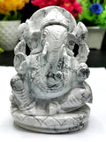 Howlite Ganesh Statue - Handmade Carving - Lord Ganesha Idol | Sculpture in Crystals and Gemstones 676 gms - Shwasam