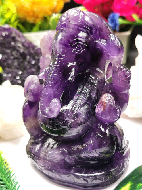 Ganesh Statue in Amethyst Handmade Carving | Lord Ganesha Idol | Figurine in Crystals/Gemstone Gift a Ganesha - Shwasam