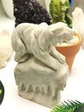 Exquisite polar bear on melting glacier carving in Chinese white jade crystal stone - Shwasam