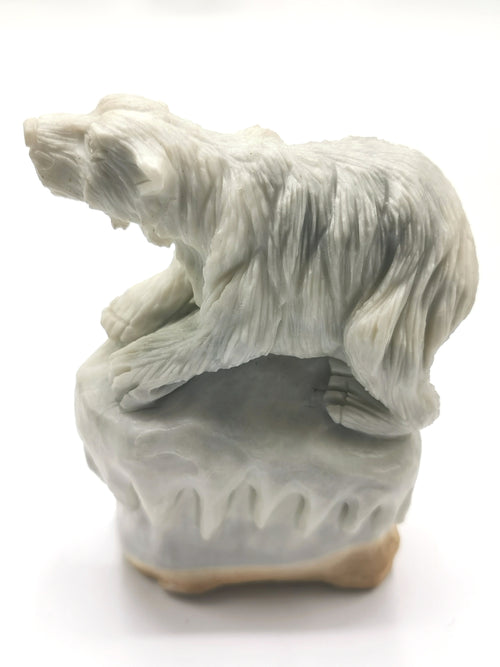 Exquisite polar bear on melting glacier carving in Chinese white jade crystal stone - Shwasam