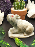 White Jade Stone carving of rabbit - spirit animal - home decor gemstone carving - Shwasam