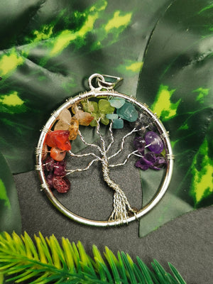 Unique 7-chakra stones Tree of Life pendant - Amethyst, Garnet and aventurine stones - Shwasam