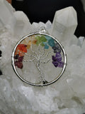 Unique 7-chakra stones Tree of Life pendant - Amethyst, Garnet and aventurine stones - Shwasam