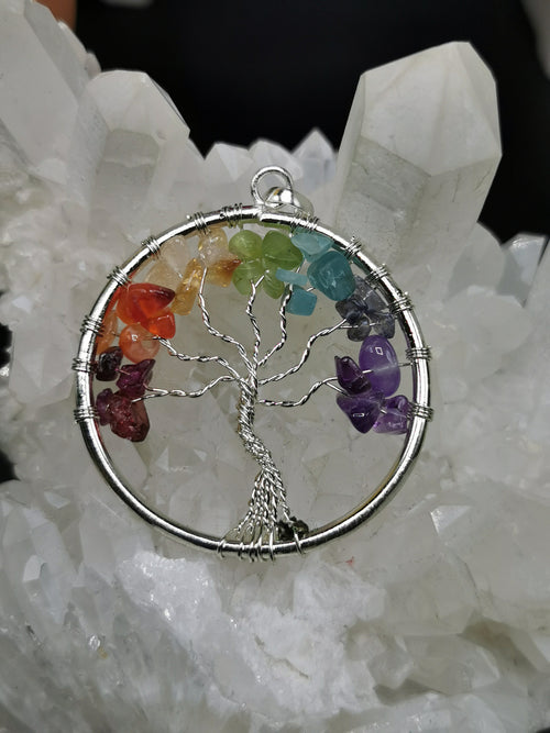 Unique 7-chakra stones Tree of Life pendant - Amethyst, Garnet and aventurine stones - Shwasam