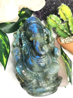 Ganesha Statue in Labradorite - Handmade Carving of Lord Ganesha Idol | Sculpture in Crystals and Gemstones 1.17kg - Shwasam