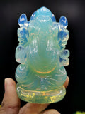 Ganesh Statue in Opalite - Handmade Carving of Lord Ganesha Idol | Sculpture in Crystals and Gemstones - 350 gms - Shwasam