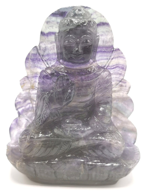 Multicolor Fluorite Buddha Statue, handmade carving of Lord Budha - crystal healing 525 gms - Shwasam