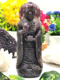 Buddha Statue in Lepidolite stone - Handmade carving of Lord Budha - crystal lapidary art 855 gms - Shwasam