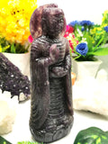 Buddha Statue in Lepidolite stone - Handmade carving of Lord Budha - crystal lapidary art 855 gms - Shwasam