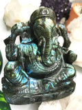 Ganesh Statue in Labradorite stone - Handmade Carving of Lord Ganesha Idol | Sculpture in Crystals Lapidary Art 0.96kg - Shwasam
