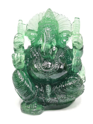 Green Fluorite Ganesh Statue Handmade Carving of Lord Ganesha Idol / Sculpture in Crystals and Gemstones - 1.66kg Lapidary Carving - Shwasam