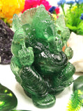 Green Fluorite Ganesh Statue Handmade Carving of Lord Ganesha Idol / Sculpture in Crystals and Gemstones - 1.66kg Lapidary Carving - Shwasam