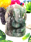 Multicolor Fluorite Handmade Carving of Ganesh -Lord Ganesha Idol/Statue in Crystals and Gemstones 1250 gms - Shwasam