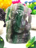 Multicolor Fluorite Handmade Carving of Ganesh -Lord Ganesha Idol/Statue in Crystals and Gemstones 970 gms - Shwasam