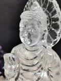 Clear Quartz or Clear Crystal Buddha - handmade carving of meditating Lord Budha - 780 gms - Shwasam