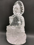 Clear Quartz or Clear Crystal Buddha - handmade carving of meditating Lord Budha - 780 gms - Shwasam