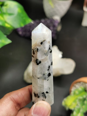 Natural rainbow moonstone point - handmade crystal carvings - used in energy crystal healing - Shwasam