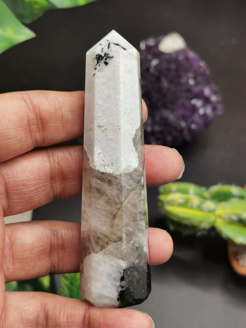 Natural rainbow moonstone point - handmade crystal carvings 2 - used in energy crystal healing - Shwasam