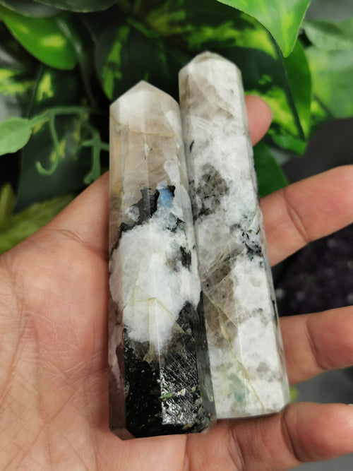 Natural rainbow moonstone point - handmade crystal carvings 2 - used in energy crystal healing - Shwasam