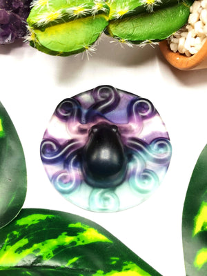 Rainbow Fluorite Stone carving of a beautiful Octopus - Handcarved lapidary art - Shwasam