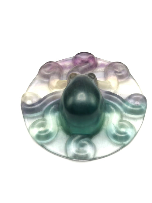 Rainbow Fluorite Stone carving of a beautiful Octopus - Handcarved lapidary art - Shwasam