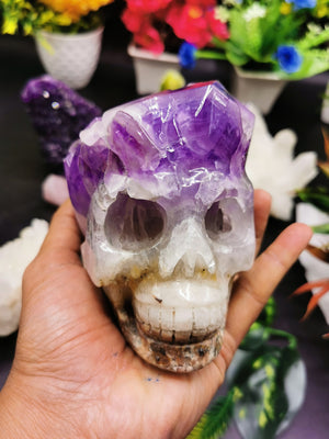 Amethyst Cluster Skull Carving - Incredible hand carved on natural amethsyt stone cluster - Shwasam