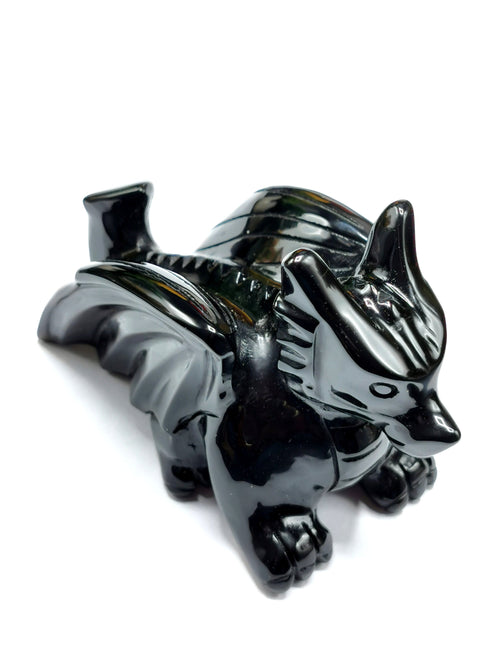 Black Obsidian stone carving of Flying Dragon - Hand carved unique piece - Shwasam