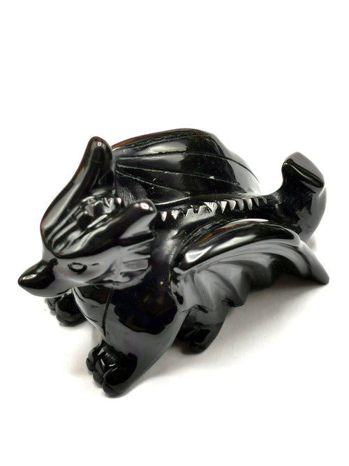 Black Obsidian stone carving of Flying Dragon - Hand carved unique piece - Shwasam