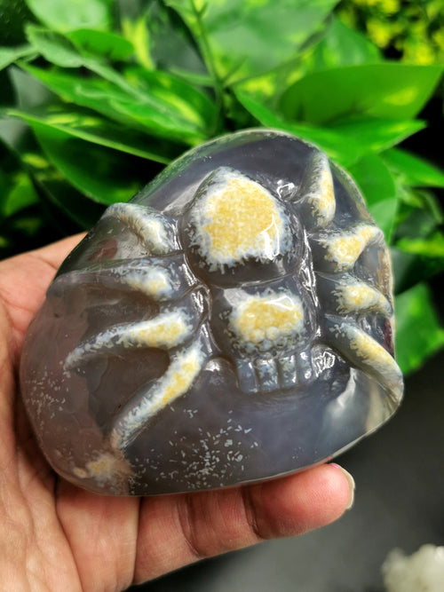 Agate Geode with spider carving- Crystal Healing - Hand carved from single piece agate geode - Shwasam