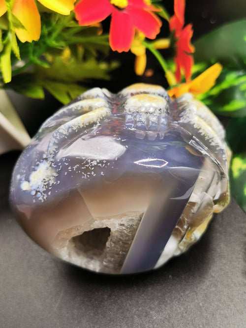 Agate Geode with spider carving- Crystal Healing - Hand carved from single piece agate geode - Shwasam
