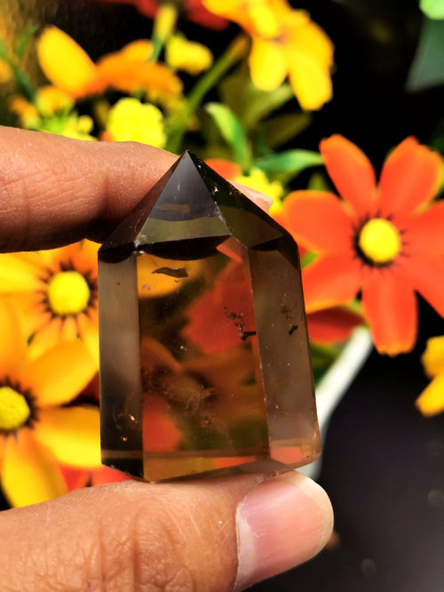Smokey Quartz Point - crystal healing / chakra energizing quartz stone - 1 piece - Shwasam