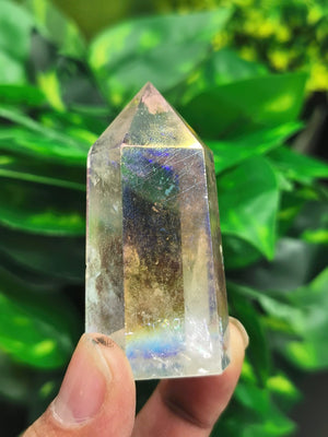 Angel Aura Quartz Point - Manmade crystal with rainbow flash, ideal quartz decor - Shwasam