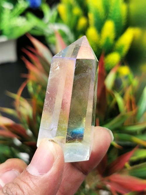 Angel Aura Quartz Point - Manmade crystal with rainbow flash, ideal quartz decor - Shwasam