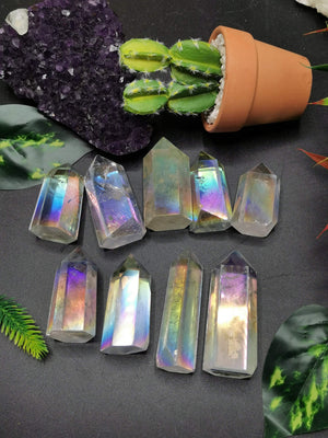 Angel Aura Quartz Point - Manmade crystal with rainbow flash, ideal quartz decor - Shwasam