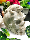 Coral Jasper Skull with lizard on top carving -Incredible craftsmanship - Lapidary Art - Shwasam
