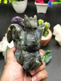 Natural Labradorite stone carving of Flying Dragon with blue flash - Hand carved - Shwasam