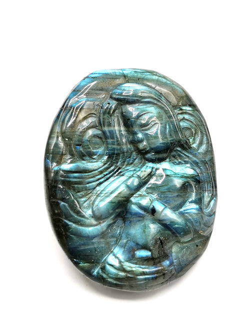 Labradorite Blue Flash Stone hand carved Goddess - reiki/chakra/healing - chinese goddess carving - Shwasam