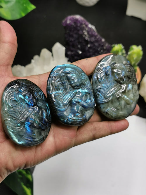 Labradorite Blue Flash Stone hand carved Goddess - reiki/chakra/healing - chinese goddess carving - Shwasam
