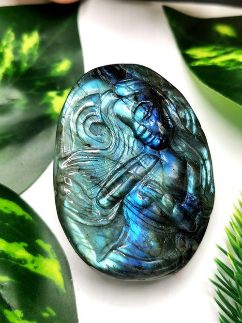Labradorite Blue Flash Stone hand carved Goddess - reiki/chakra/healing - chinese goddess carving - Shwasam