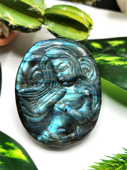 Labradorite Blue Flash Stone hand carved Goddess - reiki/chakra/healing - chinese goddess carving - Shwasam