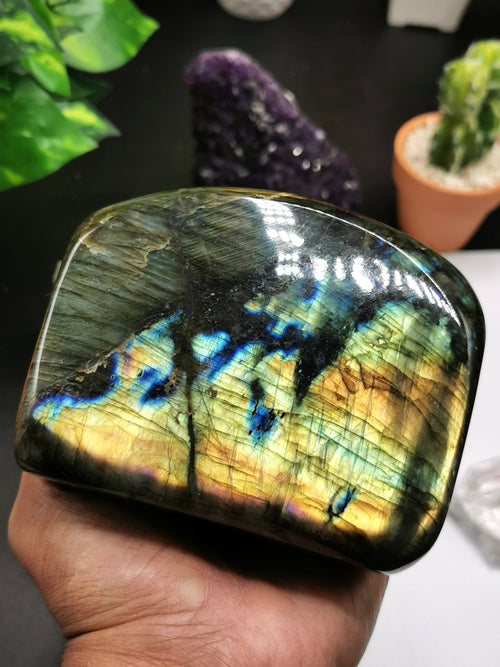 Labradorite carving of skull - blue flash - Hand carved piece 1.23 kg - Shwasam