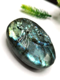 Natural Labradorite Stone free form/slab with carving of Scorpion - 2 inches (5 cms) height and 185 gms (0.41 lb) - Shwasam