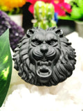 Black Obsidian Lion face intricately handcarved - crystal gift - animal healing - Shwasam