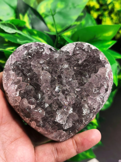 Amethyst Heart-Shaped geode cluster - Gemstone carving heart, crystal healing - Shwasam